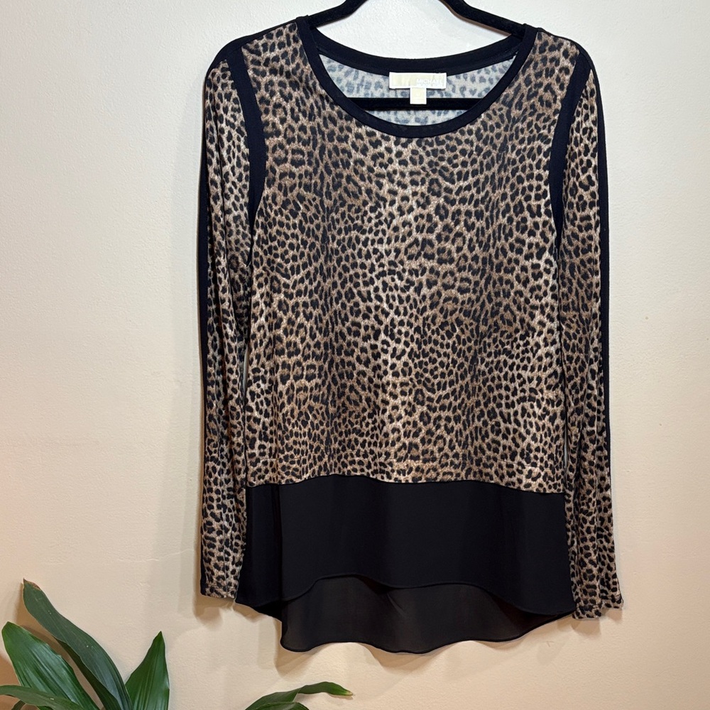 Michael Kors Animal Print Top with Black Trim, Medium